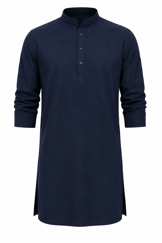 Premium Navy Blue Kurta for Men | Mandarin Collar Long Sleeve Traditional Kurta | Classic Ethnic & Festive Wear