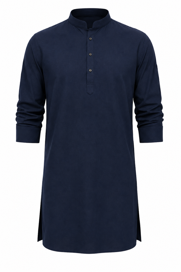 Premium Navy Blue Kurta for Men | Mandarin Collar Long Sleeve Traditional Kurta | Classic Ethnic & Festive Wear