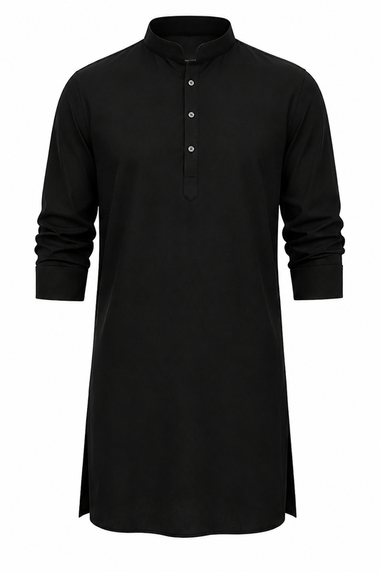 Premium Black Kurta for Men | Mandarin Collar Long Sleeve Traditional Kurta | Classic Ethnic & Casual Wear