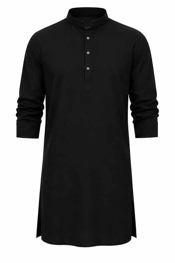 Premium Black Kurta for Men | Mandarin Collar Long Sleeve Traditional Kurta | Classic Ethnic & Casual Wear