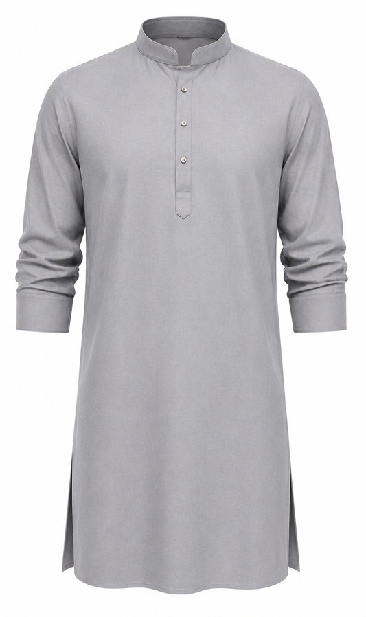 Premium Light Grey Kurta for Men | Mandarin Collar Long Sleeve Traditional Kurta | Elegant Ethnic & Festive Wear