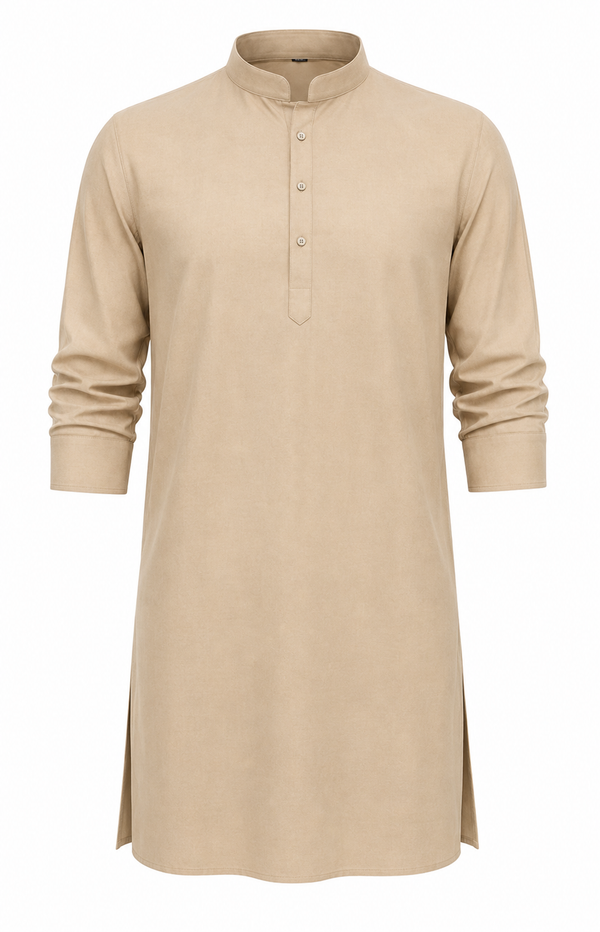 Premium Sand Beige Kurta for Men | Mandarin Collar Long Sleeve Traditional Kurta | Classic Ethnic & Festive Wear