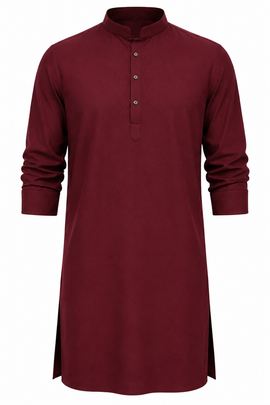 Premium Maroon Kurta for Men | Mandarin Collar Long Sleeve Traditional Kurta | Elegant Ethnic & Festive Wear