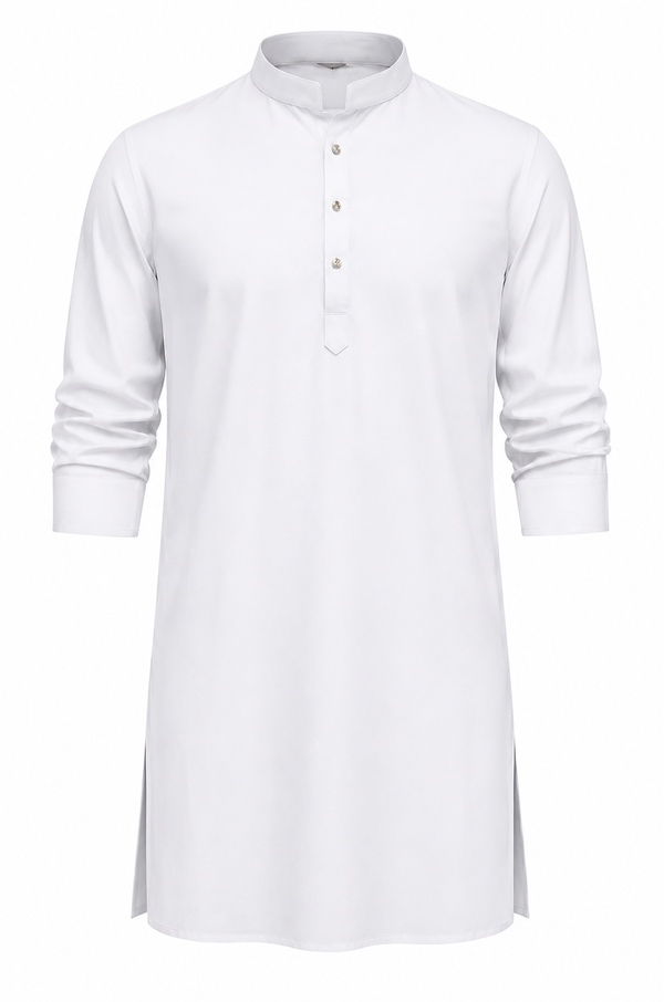 Premium White Kurta for Men | Mandarin Collar Long Sleeve Traditional Kurta | Classic Ethnic & Festive Wear