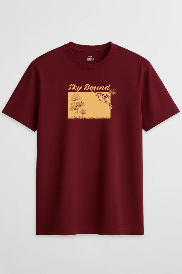 Sky Bound Graphic T-Shirt | Vintage Bird Nature Print Tee | Premium Maroon Unisex Crew Neck Casual T-Shirt