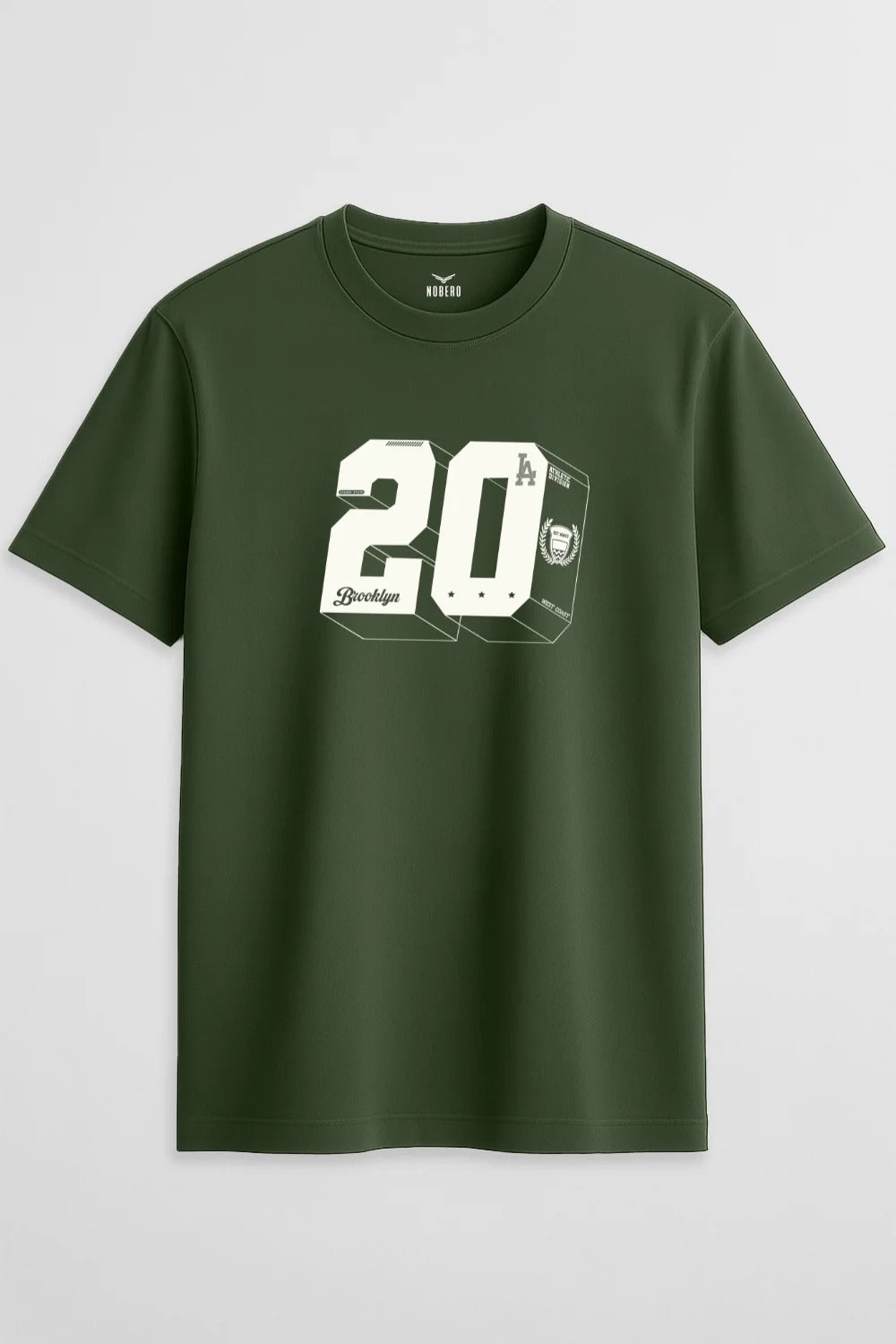 Brooklyn 20 Graphic T-Shirt | Premium Olive Green Crew Neck Unisex Tee | Urban Streetwear Number Print T-Shirt
