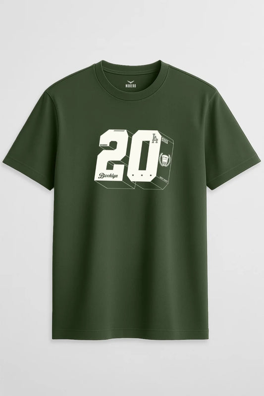Brooklyn 20 Graphic T-Shirt | Premium Olive Green Crew Neck Unisex Tee | Urban Streetwear Number Print T-Shirt
