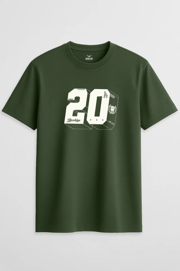 Brooklyn 20 Graphic T-Shirt | Premium Olive Green Crew Neck Unisex Tee | Urban Streetwear Number Print T-Shirt