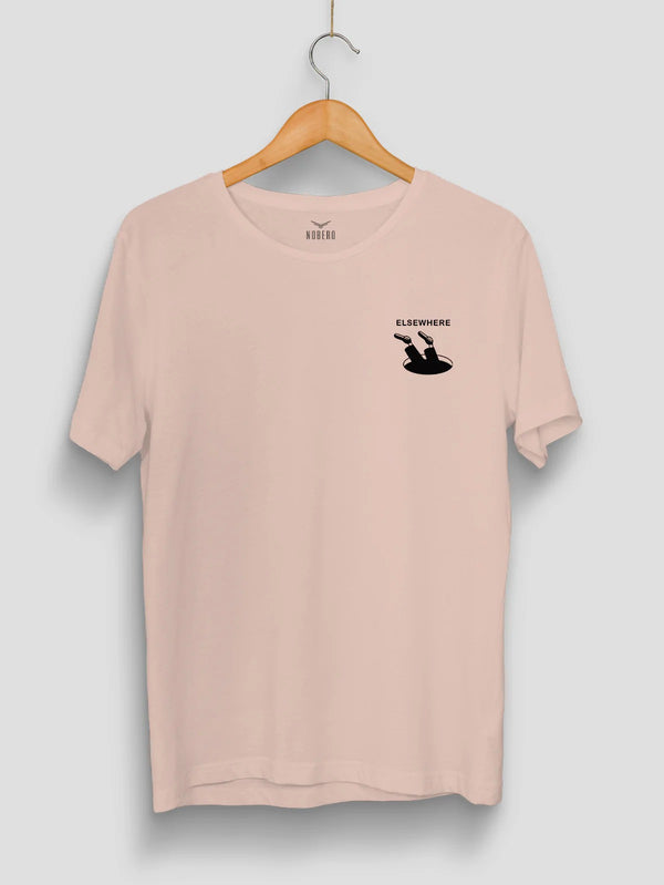 Elsewhere Minimalist Graphic T-Shirt | Aesthetic Escape Art Print Tee | Premium Light Pink Unisex Crew Neck Casual T-Shirt