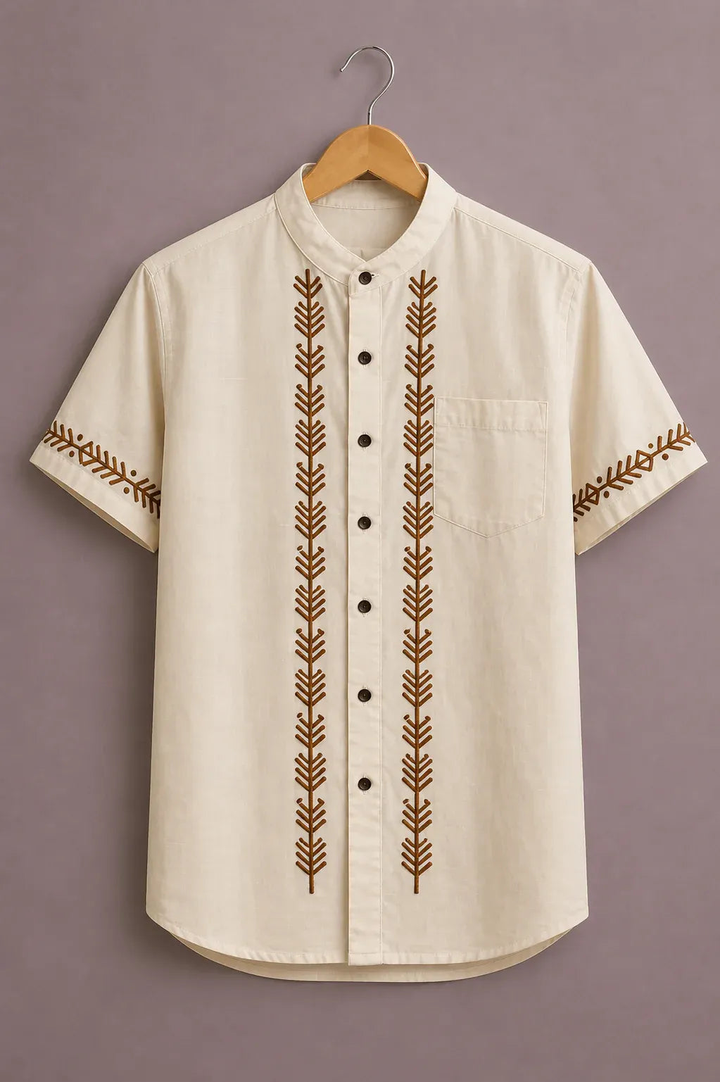 Fabulys™ Men's Embroidered Mandarin Collar Casual Shirt