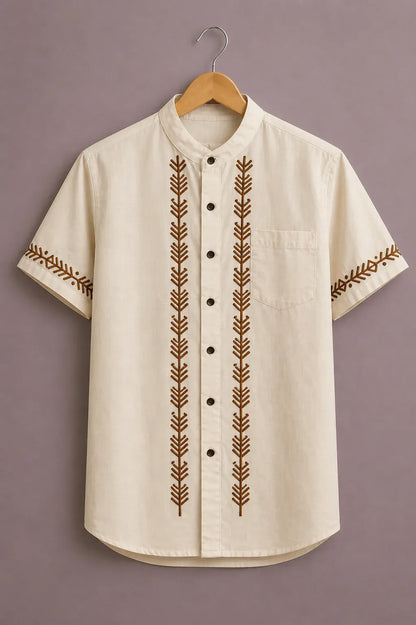 Fabulys™ Men's Embroidered Mandarin Collar Casual Shirt