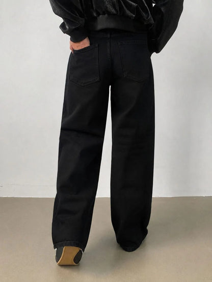 Fabulys™ Men's Solid Black Wide Leg Jeans