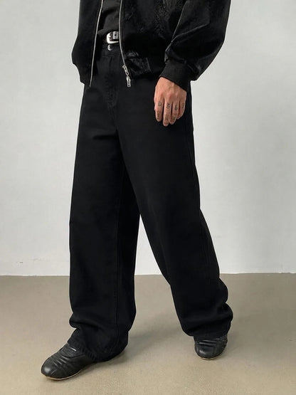 Fabulys™ Men's Solid Black Wide Leg Jeans